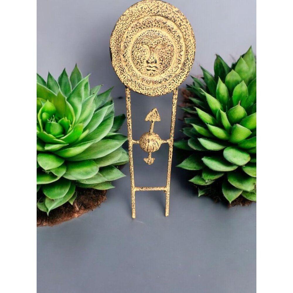 Abstract Sun Face Metal Sculpture With Geometric Design